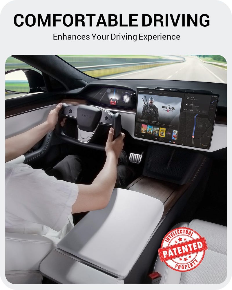 Basenor Upgraded Tesla Model S Model X Center Console Cover Non-Slip TPE Armrest Cover [No Logo] Protector Armrest [Proprietary Design] 2021-2026 Tesla Interior Accessories White - Image 3